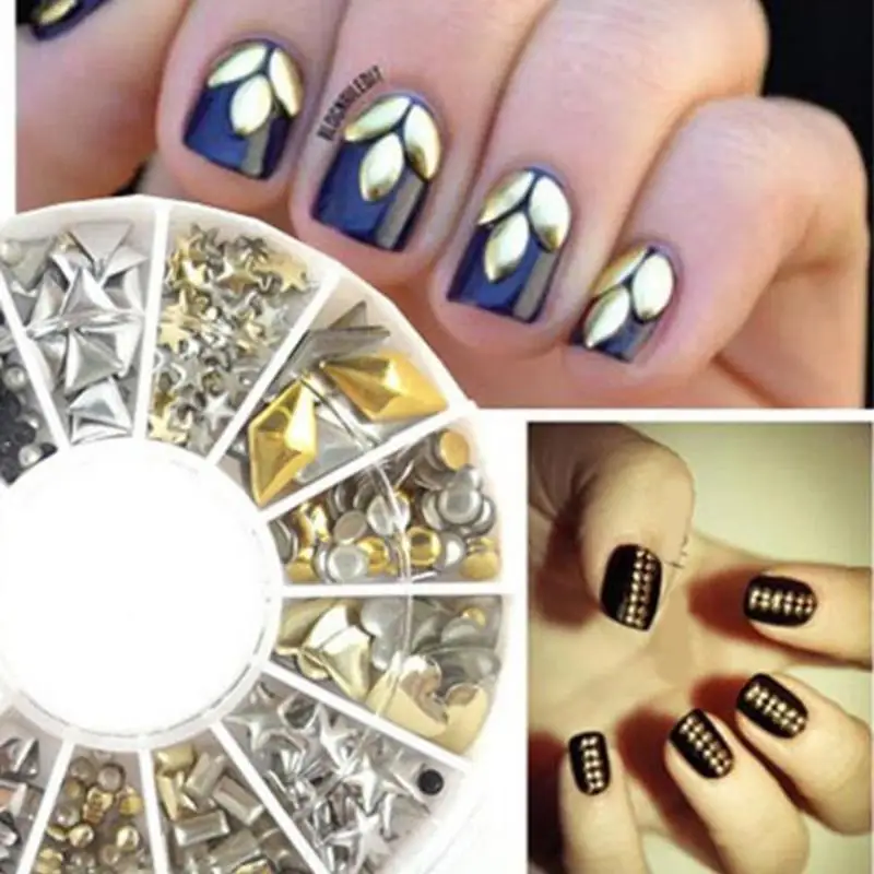 

12 Style Metal Rivet Round Nail Art Decorations DIY Nail Decals Ornaments Rhinestone Nail Art Decorations