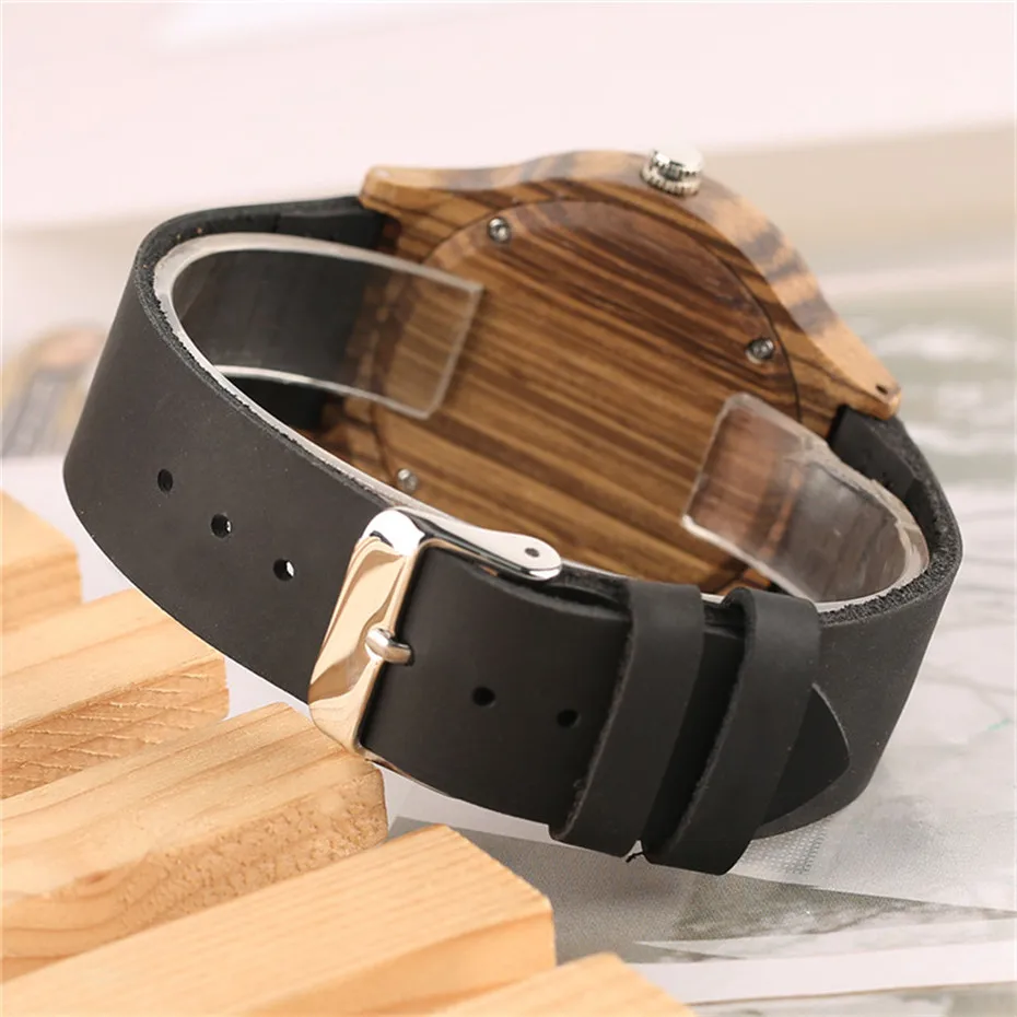 Creative Gradual Color Turntable Handmade Genuine Leather Band Strap Nature Wood Swirl Dial Quartz Wrist Watch Male Sports Clock (11)