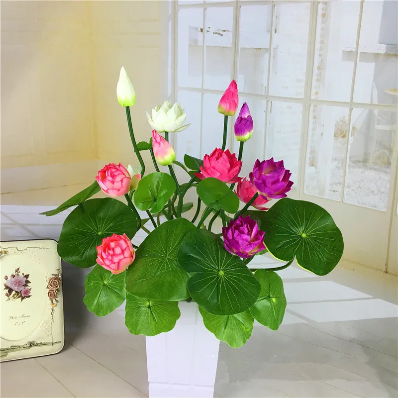 Artificial purple Waterlily Silk Lotus Plants 46cm Wedding Flower Decoration