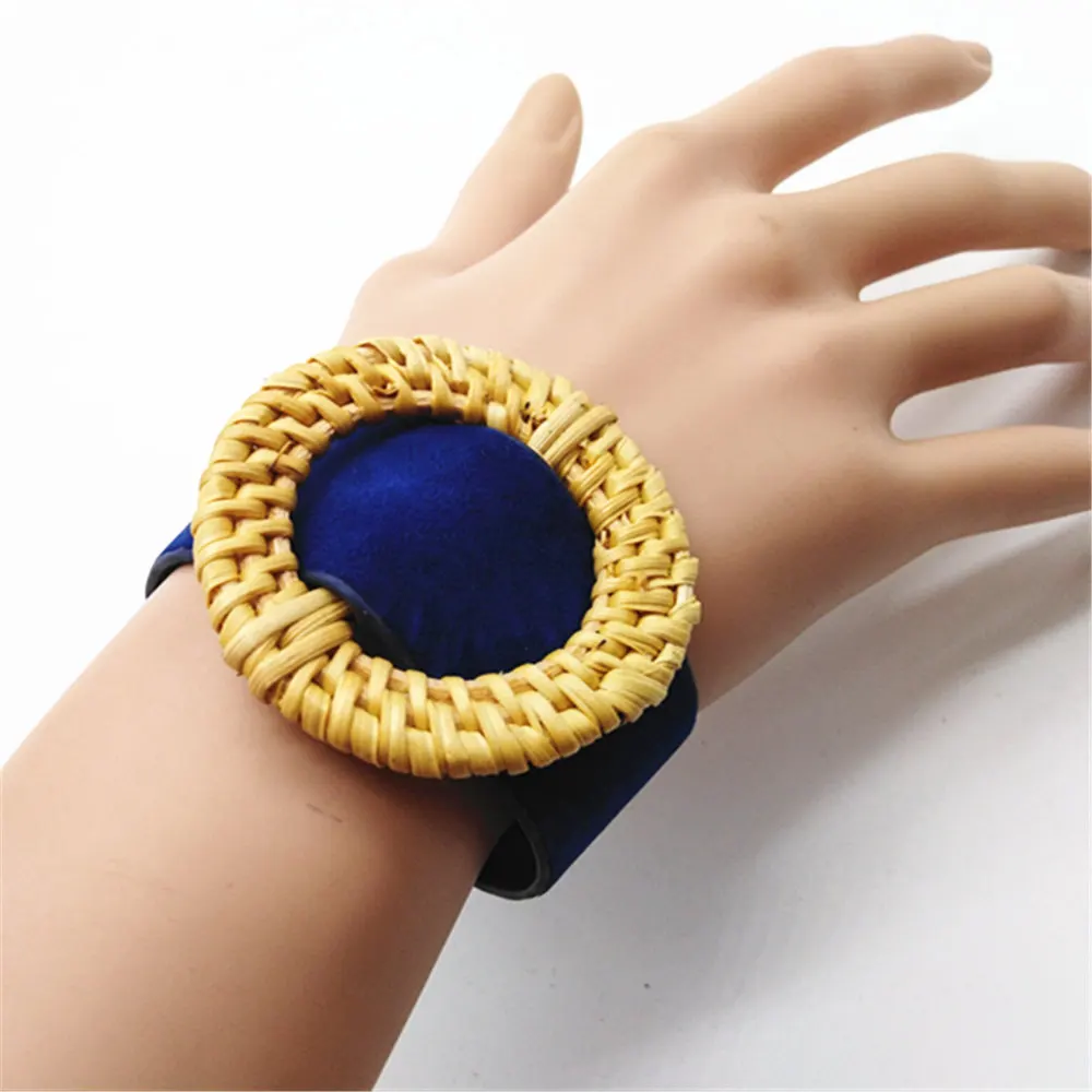 Эффектный ротанговый круг этнический модный синий красный широкий кожаный браслет Женская мода Девушка манжета браслет женские ювелирные изделия геометрический