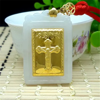 

3D gold inlaid natural emerald cross pendant E11#