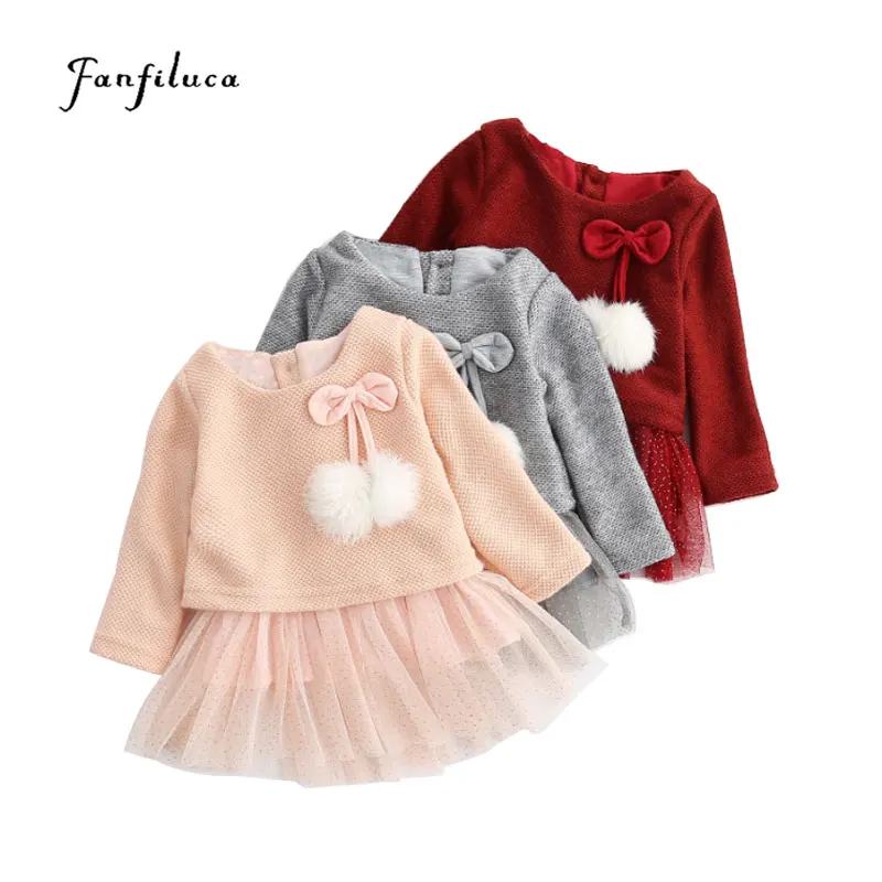 

Fanfiluca Baby Girl Clothes Long Sleeve Children Bow Dress Winter Thick Girls Tutu Dress Wedding Dress Elegant For Girl Kids