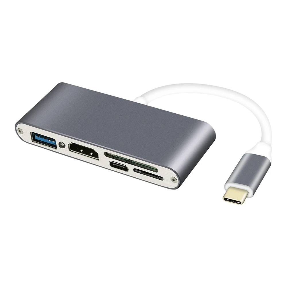 

IRC-18 Type C Hub 5 In 1 Multi-port Adapter Type-C to USB3.0 + TF Card Port + 4K HD Interface + Memory Card Port + Type-C