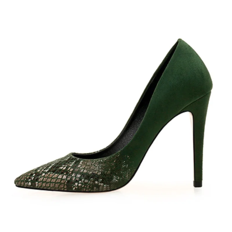 

2019 pointed high heels fine with shallow mouth fashion women's shoes sexy snake pattern gradient color wild single shoes