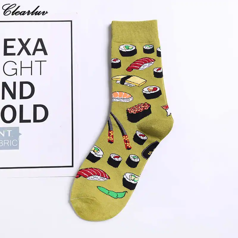 

Streetwear Harajuku Crystal skarpetki Cute Korean Socks Funny Food Printed Vintage calcetines mujer Cotton Short Meias Female