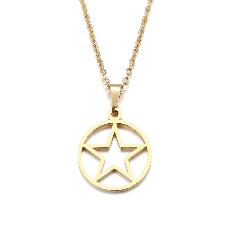 Hibobi Necklace Women Stainless Steel Jewelry Round Pentagonal Trendy Necklaces Pendants Donot Fade Valentine's Day Gift (4)