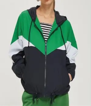

New women's stitching long-sleeved hooded jacket fashion loose zipper cardigan youth contrast color casual jacket shirt parkas