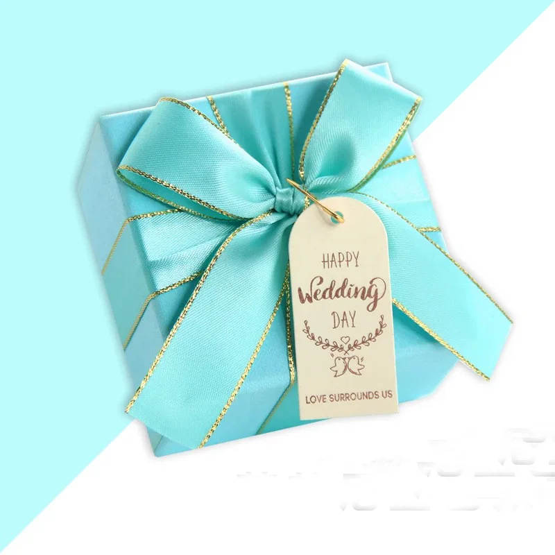 Синий 100 шт./заказ Пользовательские Элегантный квадратный Обручение Baby shower вечерние коробки конфет Шоколад невесты свадебный подарок пользу поле для гостей - Цвет: Синий