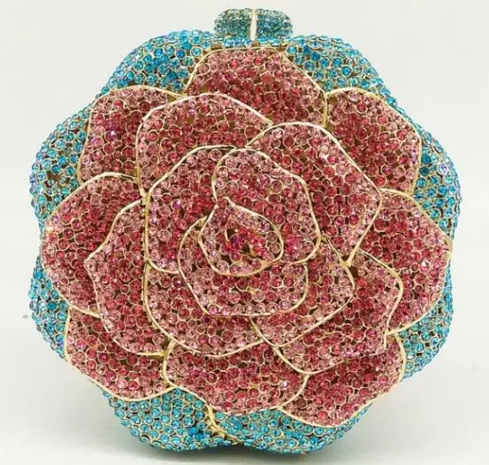 Бутик De FGG многоцветный кристалл алмаза для женщин Роза цветок вечерний клатч в стиле minaudiere свадебная сумочка Сумочка Кошелек - Цвет: 15