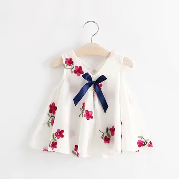 

Flower Embroidery Baby Dress 1 Year Birthday Party Dresses 2019 New Summer Casual Baby Girls Clothes Sleeveless Infant Costume