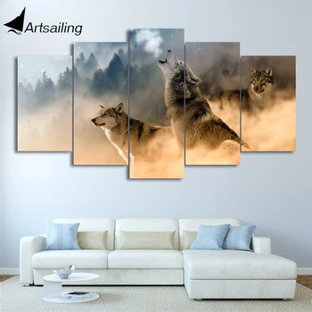 

HD Printed 5 Piece Canvas Art Howling Wolf in Clouds Painting Modular Wall Pictures for Living Room Free Shipping NY-7171B