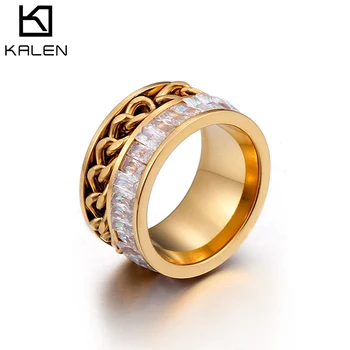 

KALEN High Quality Metal Chain Gold & Color Color Finger Rings Stainless Steel Rhinestone Trendy Charm Rings For Women Jewelry