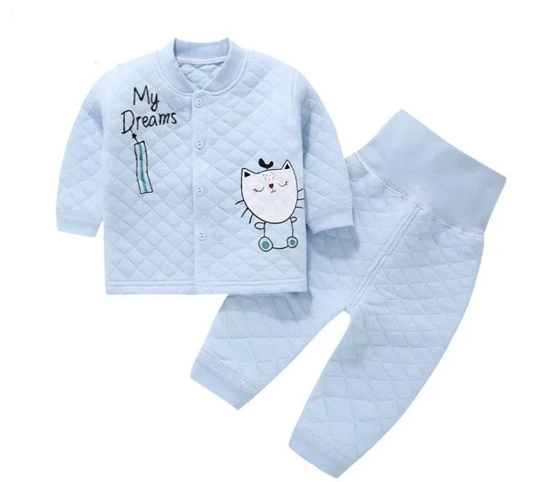 3 слоя зимняя детская пижама для мальчиков комплект одежды из хлопка новорожденных пижамы Толстая детская ночная рубашка длинный свитер кардиган брюк - Цвет: 7