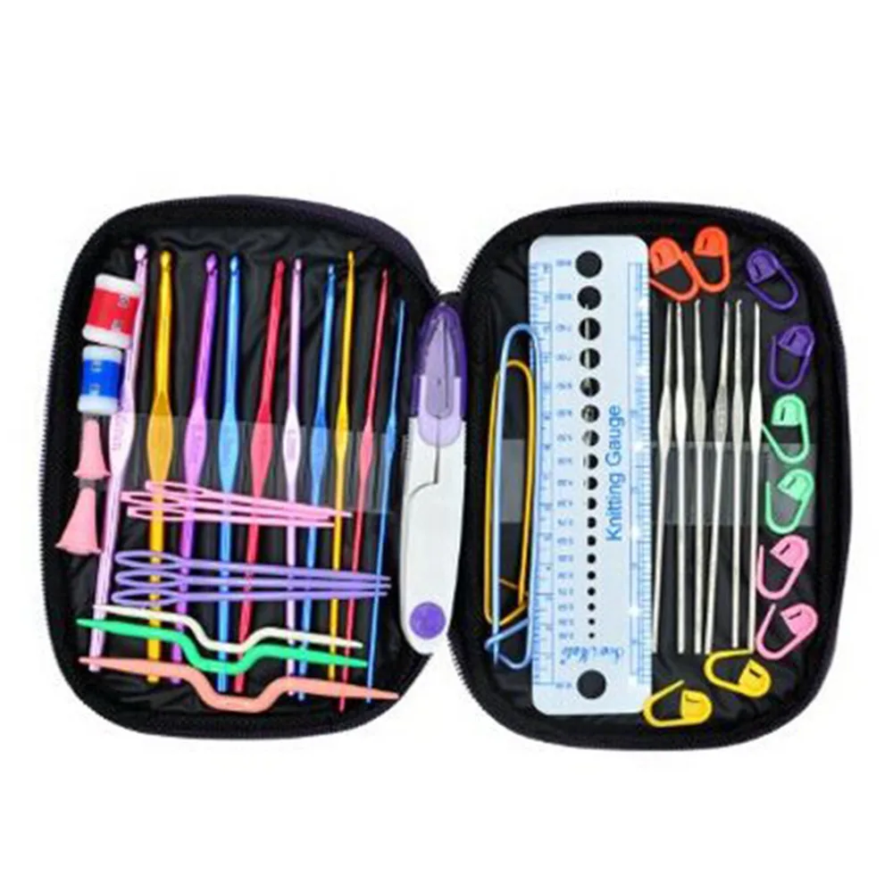 

22 Pcs Sizes 2.0mm-6.0mm New Colorful TPR Soft Handle Aluminum Crochet Hooks Knitting Needles Set
