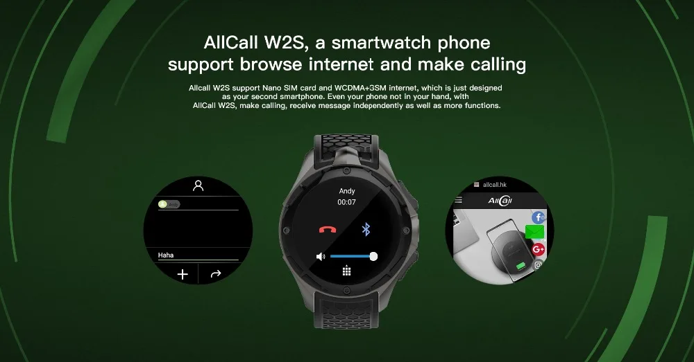 Allcall W2S 2 Гб ОЗУ 16 Гб ПЗУ MTK6580 четырехъядерный 2-мегапиксельная камера монитор сердечного ритма wifi BT4.0 gps жизнь водонепроницаемый 3g Смарт-часы телефон