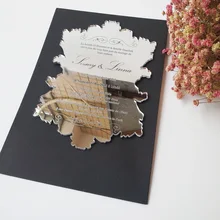 100pcs per lot silver mirror acrylic 5*7inch laser engraving letters hot sale wedding invitation card