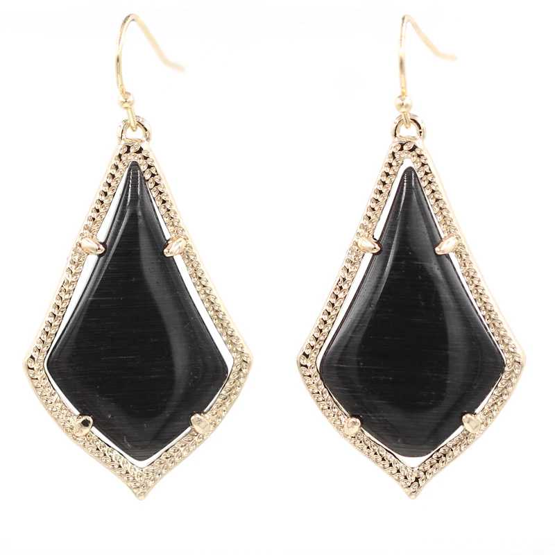 

2019 Spring Summer Small Water Drop Cat Eye Stone Inlay Multi Color Drop Earrings Gold Color 3D Dangle Earrings
