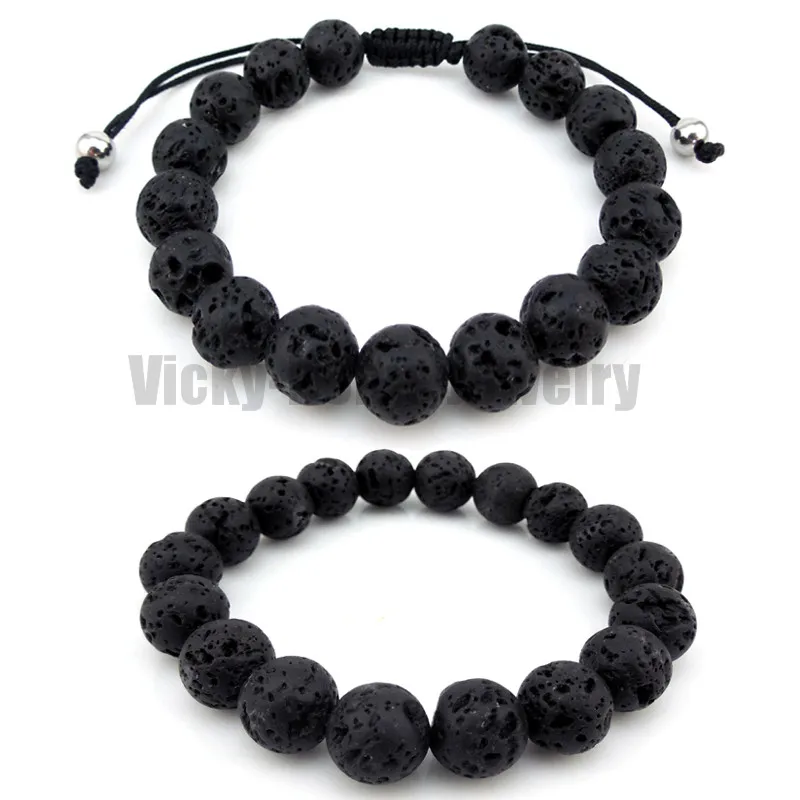 

Fashion Black Clay Bracelet 10mm Round Ball Bracelet Stainless Steel lava Bracelet Freee Shipping
