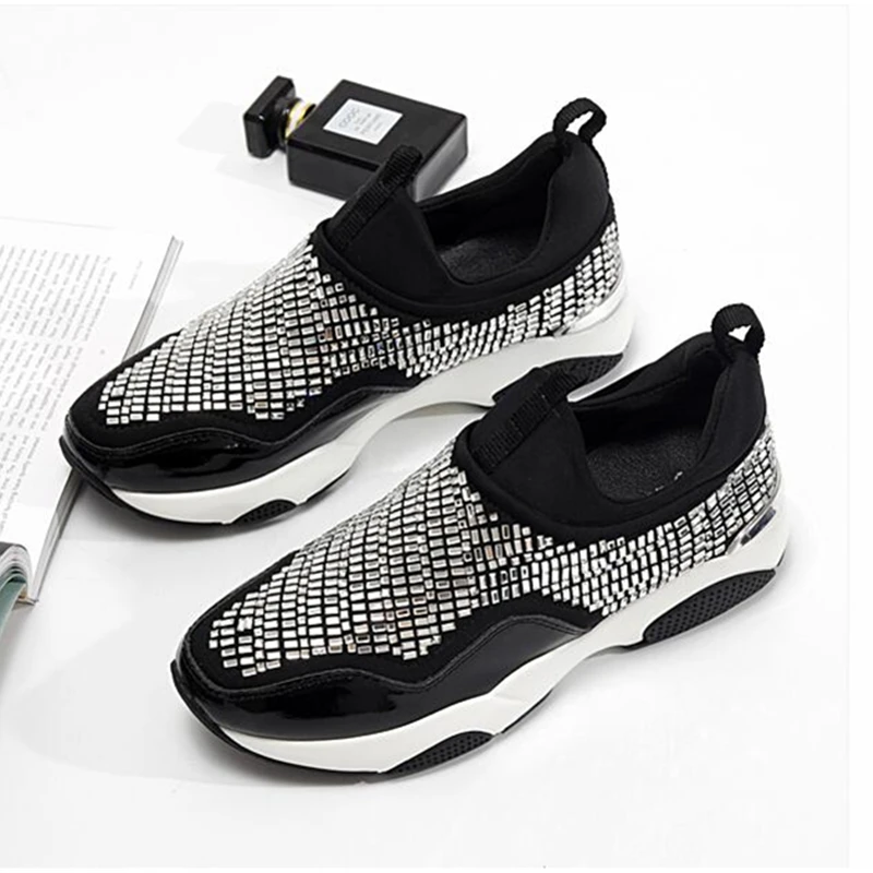 

New Fashion Casual Shoes Woman Luxury Craystal Comfortable Breathable Mesh Flats Female Platform Sneakers Women Chaussure Femme