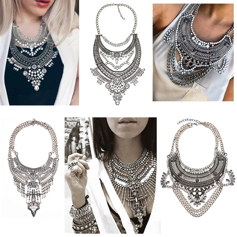 2016 New Fashion Vintage Boho Crystal Collares statement Necklaces & Pendants Choker Maxi Necklaces Women Collier Femme Jewelry