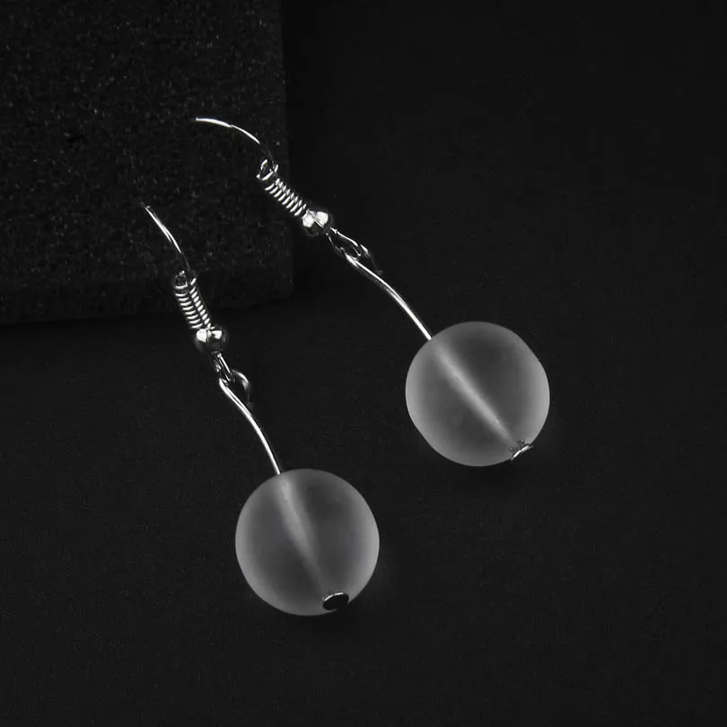 Frosted Matte Glass Ball Earrings for Women Vintage dangle earrings