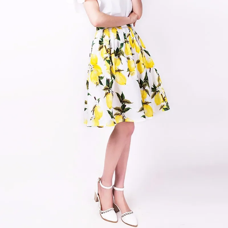40-camellia lemon hawaii girl с принтом женская винтажная плиссированная повседневная юбка 50 s плюс размер saia рокабилли юбки faldas saias - Цвет: big lemon