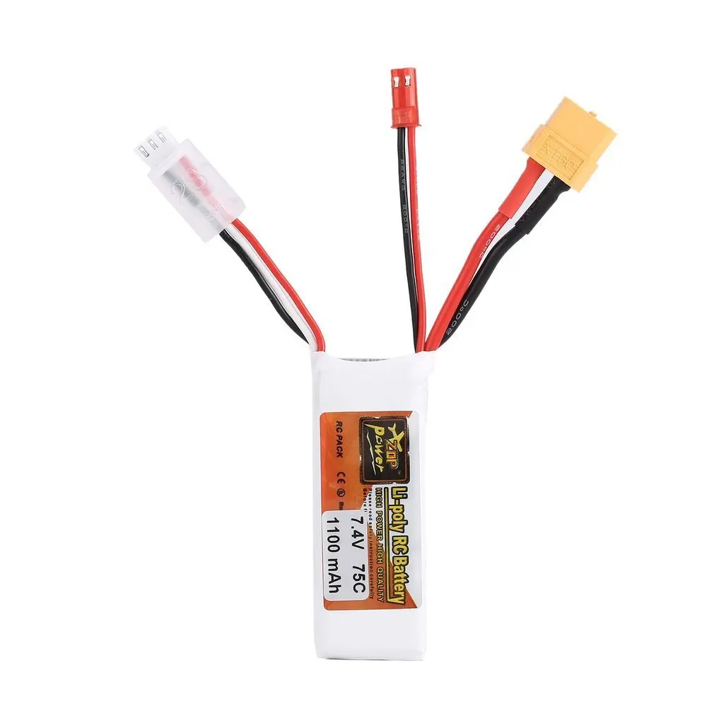 

ZOP Power 7.4V 1100mAh 75C 2S 1P Lipo Battery XT60 JST Plug Rechargeable for RC Racing Drone Helicopter Car Boat Model