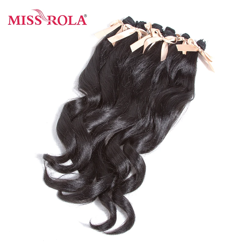 Miss Rola Long Wavy Wigs Women Synthetic Hair Extensions 6pcs One Pack Kanekalon Fiber Weave 17.5-19 inch Weaving #1B Color
