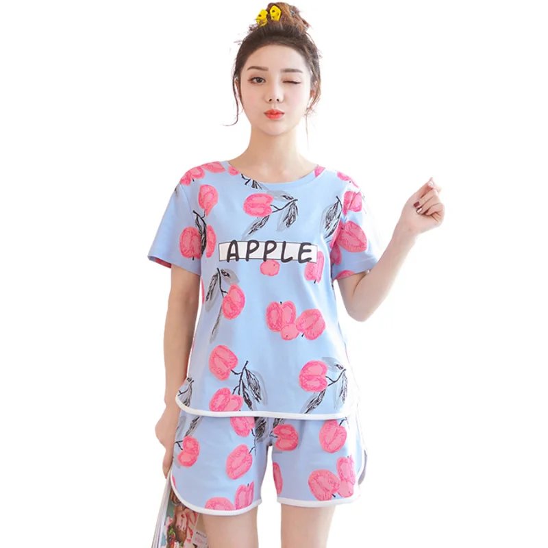 

2019 new summer women Pajamas Thin cartoon printed short sleeve pajama sets cute Sleepwear Suit casual Homewear Female pyjamas