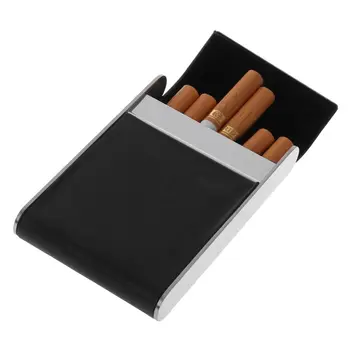 

Cigarette Case Holder Leather Tobacco Holder Thin Aluminum Metal Cigarette Box Wire Drawing Trendy Mini Box Storage