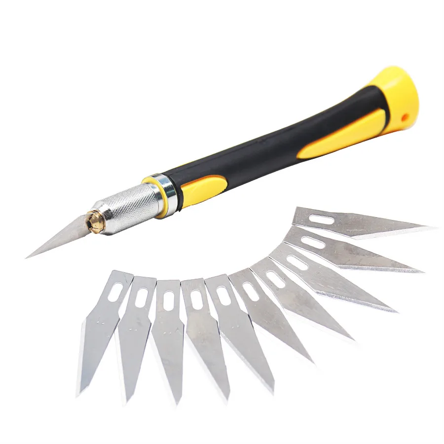 

Metal Hand Tools Cutter Tool Wood Carving Craft 10 pcs SK5 Blade Non-Slip Mobile Phone Repair Notebook DIY Hand Tools