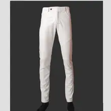 Новое поступление модные мужские красные, синие, белые узкие брюки-карандаш из искусственной кожи мужские однотонные узкие брюки из искусственной кожи 060102