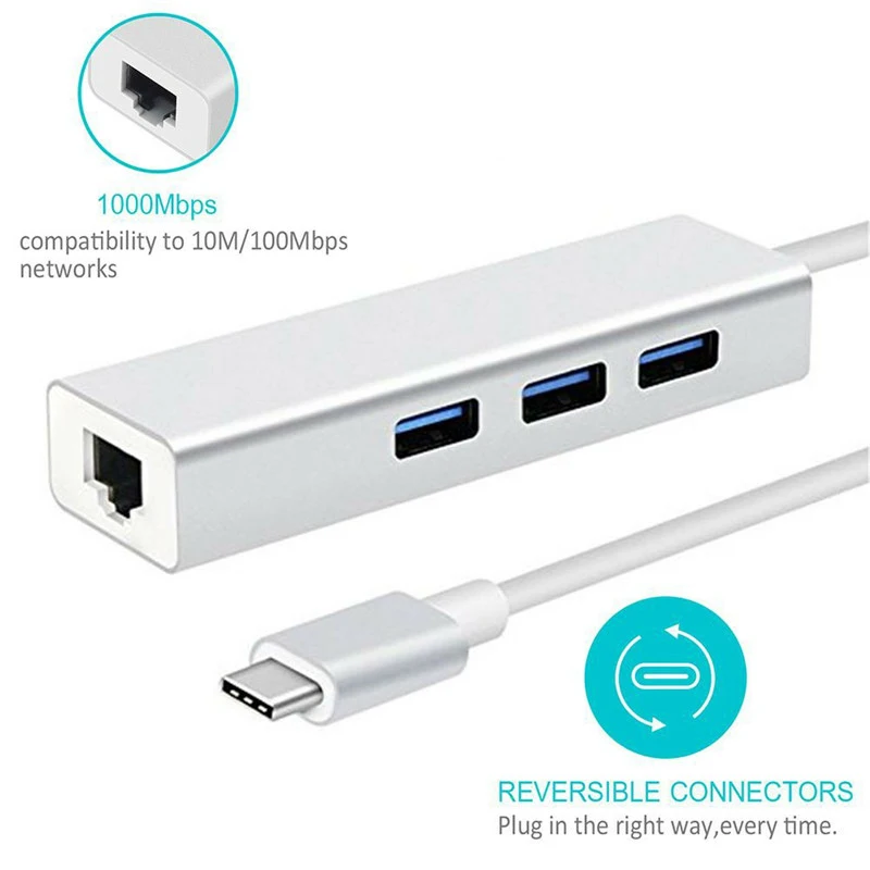 Basix USB C Ethernet-адаптер USB C концентратор с USB3.0 концентратора 3 Порты RJ45 Gigabt сетевой карты сетевой адаптер для macbook Pro Тип-c концентратора