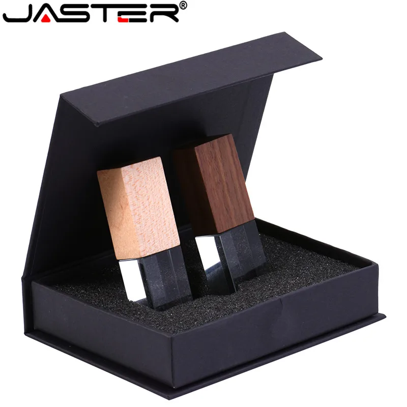 

JASTER Walnut Crystal usb 2.0 4GB 8GB 32GB 64GB 128GB memory flash stick pen drive with black packing box (10 pcs.free logo )