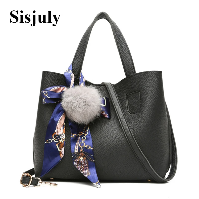 

Sisjuly Scarves Fur Ball Leather Bag Women Handbag Ladies Small Crossbody Bags for Women Shoulder Messenger Bag Female Tote Sac