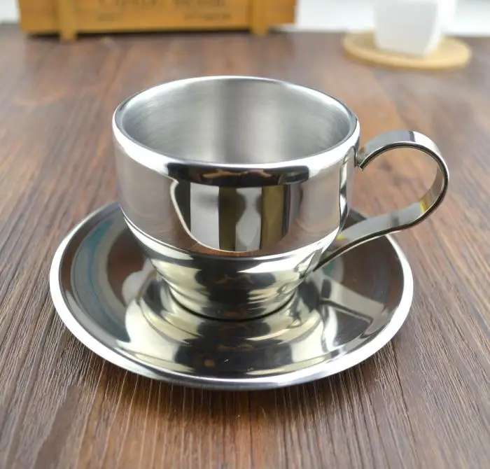 304 Stainless steel double layer coffee cup set flower tea cup espresso