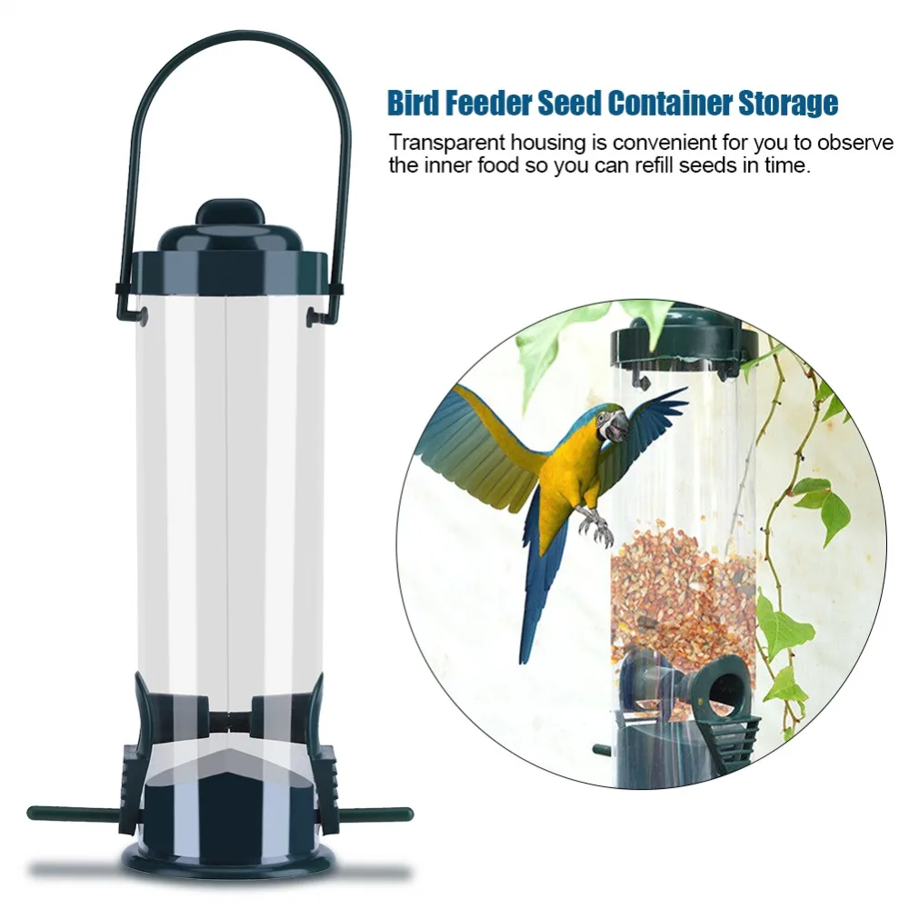 Outdoor Garden Plastic Transparent Hanging Wild Bird Feeder Seed Container Storage