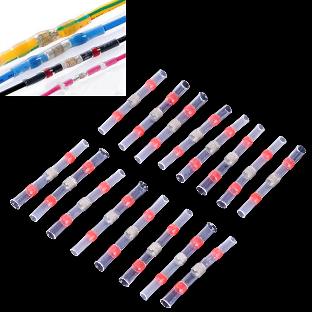 

50pcs Seal Heat Shrink Butt Wire Connectors Splice AWG22-18 Red Solder Sleeve Electrical Wire Connectors