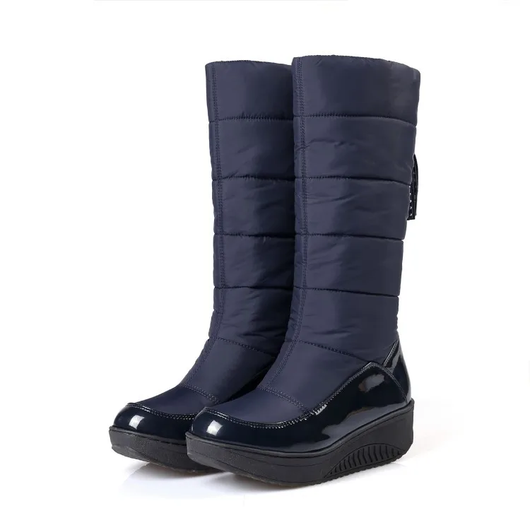 Новое поступление; женские зимние ботинки на танкетке; теплая зимняя обувь из толстого плюша; женские ботинки с кисточками из водонепроницаемого материала; Размеры 35-44 - Цвет: Синий