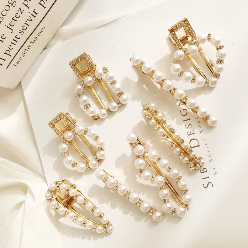 

2019 Bridal Hair Accessories Round Rectangular Love Pearl Hairpin Gold Crystal Hair Accessories for Women Wedding 09