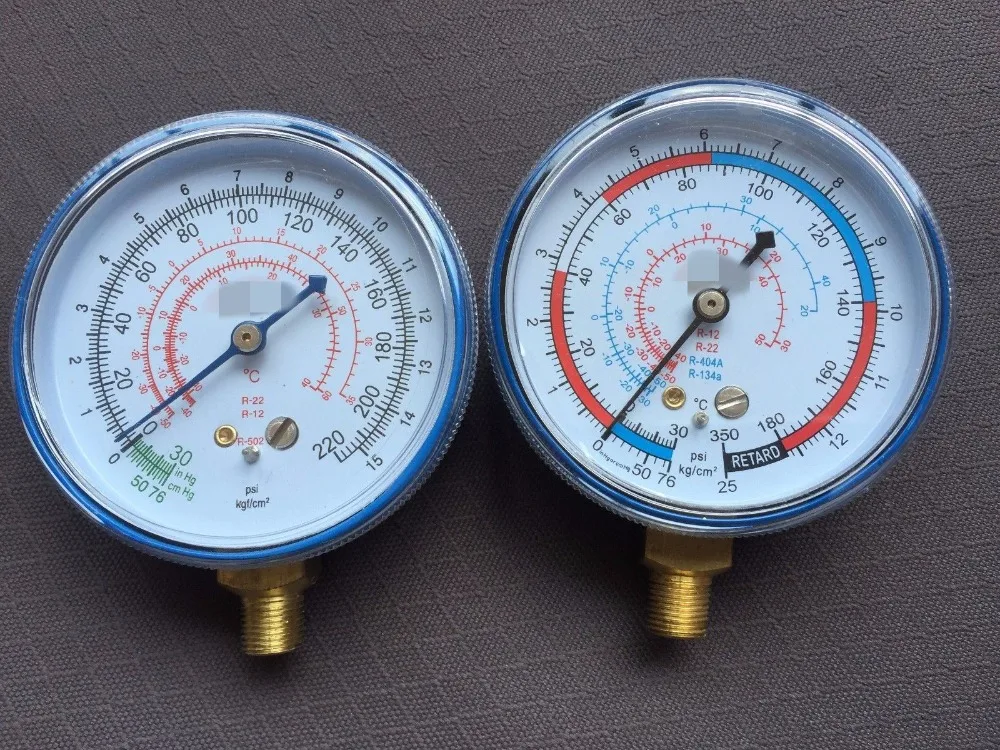 1/8 дюйма 70 мм синий манометр для трубопровода Freon A/C с низким давлением