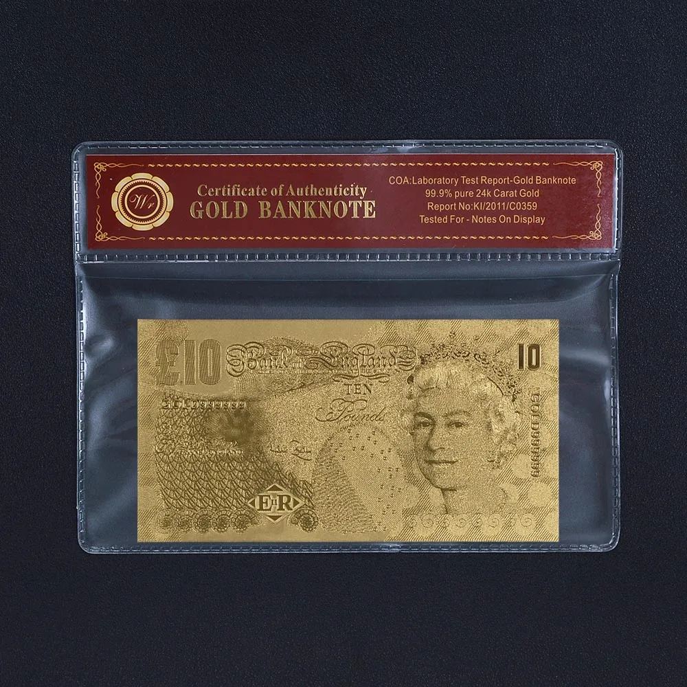 WR UK Pound 50 24K позолоченный Красочный Подарок для рукоделия 20 фунтов чистое золото банкноты для красивого украшения и ценной коллекции - Цвет: Gold 10 Pounds
