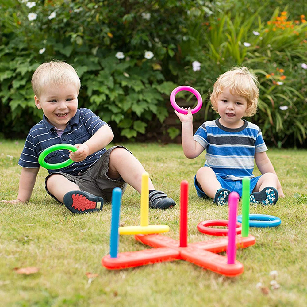 

1 Set Hoop Ring Toss Quoits Plastic Ring Throwing Ferrule Funny Kids Outdoor Sport Toys Cross Garden Game Pool For Children Gift