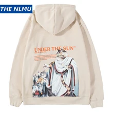 Уличная одежда, забавные толстовки с рисунком кота, мужские толстовки Harajuku,, Осень-зима, хип-хоп стиль, повседневные свободные толстовки, пара HZ06