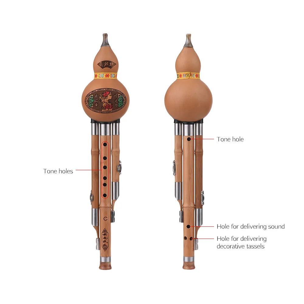 Тройной c-ключ Hulusi Cucurbit флейта Бутылка Тыква бамбуковые трубы Китайский традиционный инструмент с китайским узлом чехол для переноски