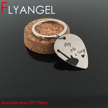 

FLYANGEL Guitar Pick Jewelry Keychain Engraved Guitar Play Me A Song High Quality Key Holder Gifts For Boyfriend Keyring