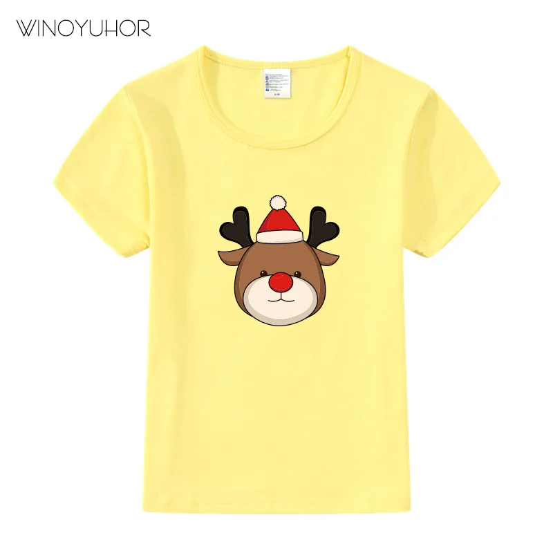 

Cute Reindeer Print T-Shirts Kids Boys Summer O-Neck T Shirts Girls Kawaii Christmas Deer Cartoon Tops Tees 2-9 Years