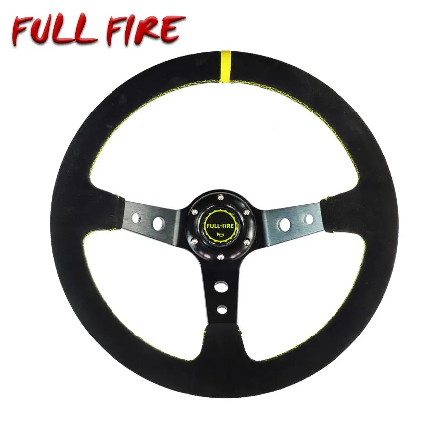 Рулевое колесо 14 дюймов 350 мм FULL FIRE Deep Corn Drifting racing/замшевые кожаные спортивные рулевые колеса - Цвет: black and yellow
