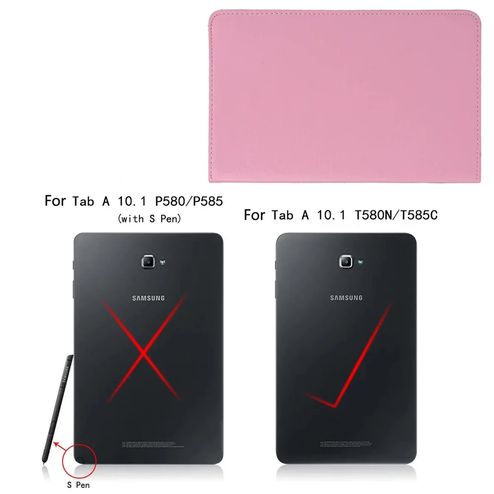 Кожаный чехол с поворотом на 360 градусов для samsung Galaxy Tab A A6 10,1 T580 T585, защитный чехол для планшета - Цвет: Pink