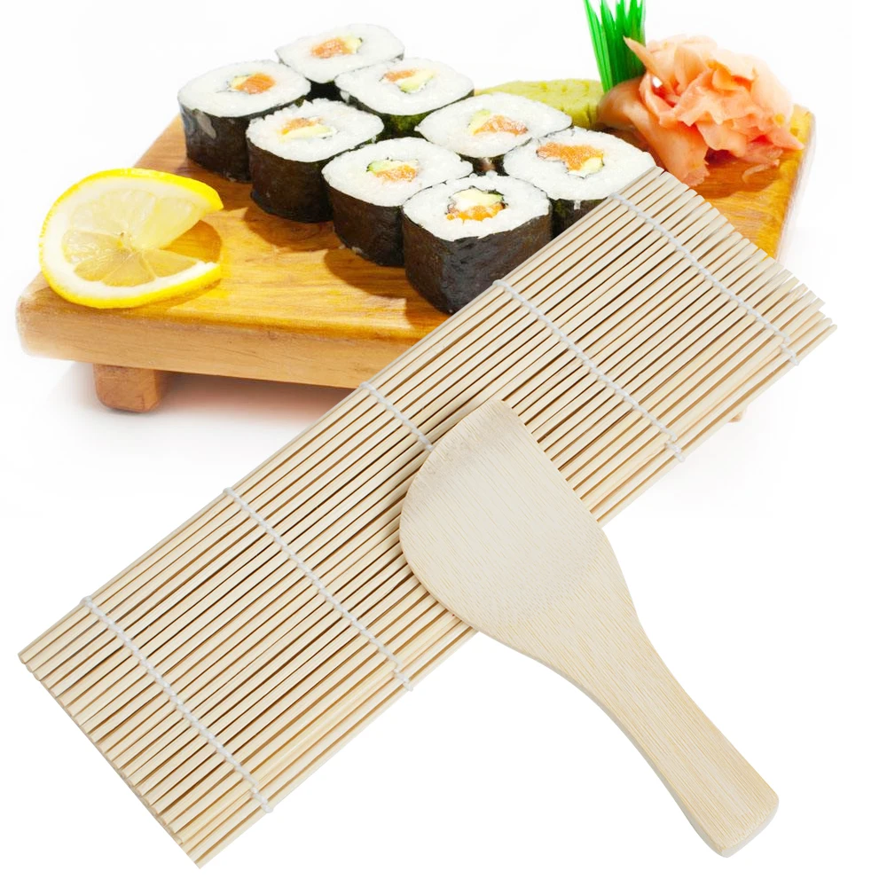 

1 Set Sushi Rolling Mat Sushi Japanese Sushi Mold Pad with Spoon Rice Ball Rolling Tool with Rice Paddle Set